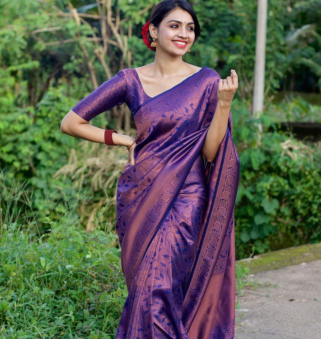 Violet colour clearance wedding saree