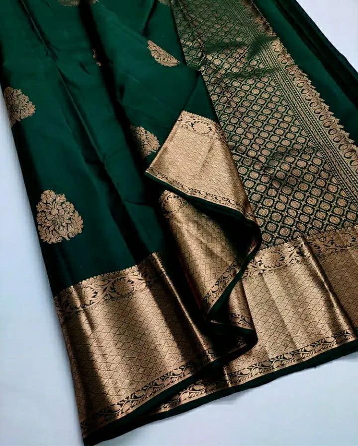 Graceful Dark Green Colored Printed Saree For Women