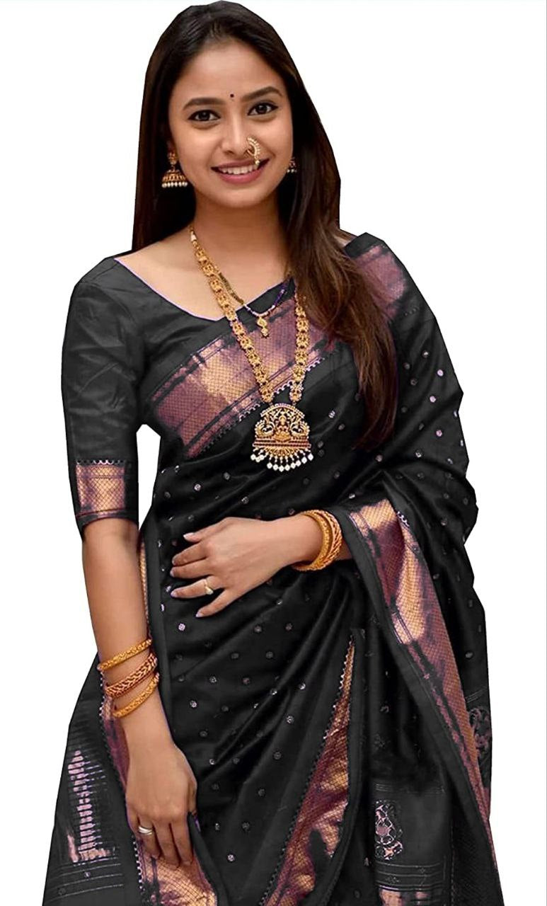 Eye-catching Black Colored Printed Saree For Women