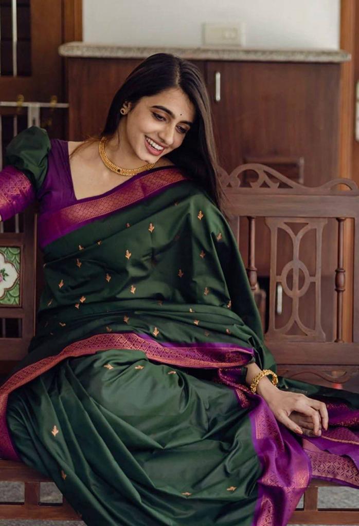 Gorgeous Dark Green Colored Printed Saree For Women