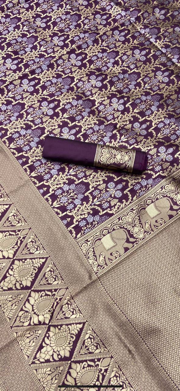 Festive Wear Violet Colored Printed Saree For Women