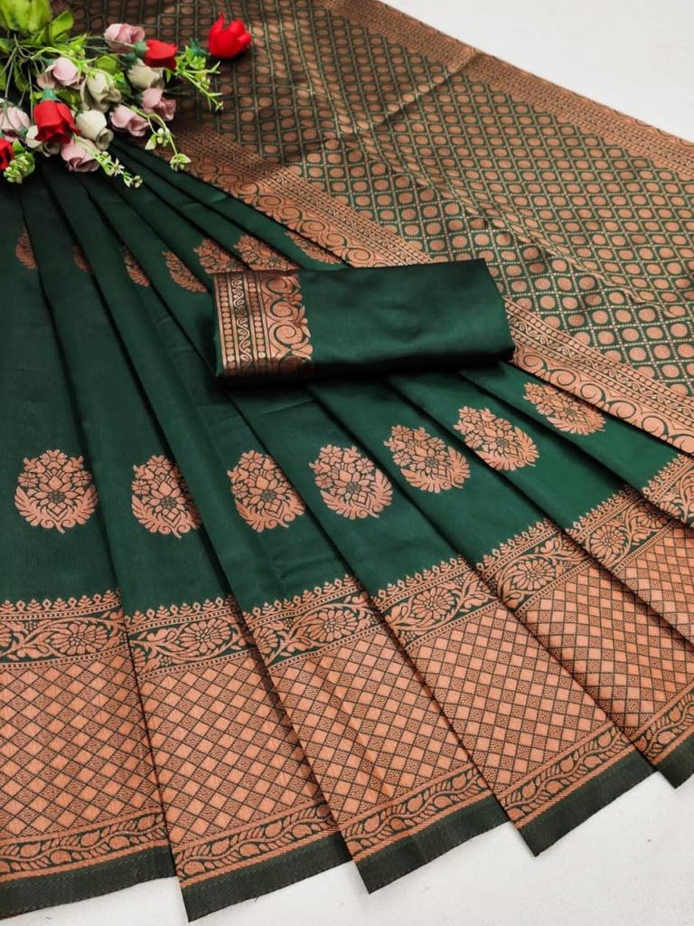 Graceful Dark Green Colored Printed Saree For Women