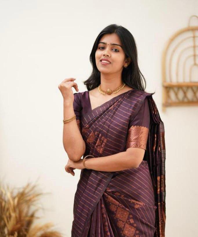 Impressive Purple Colored Printed Saree For Women