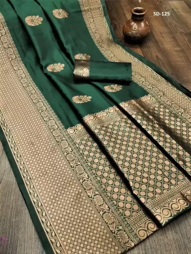 Graceful Dark Green Colored Printed Saree For Women