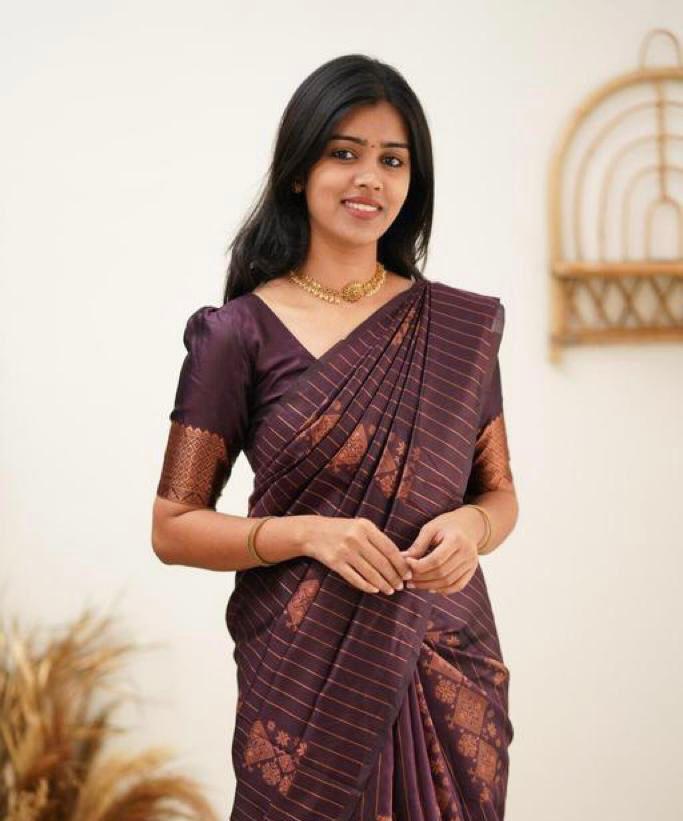 Impressive Purple Colored Printed Saree For Women