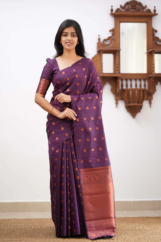 Alluring Violet Colored Printed Saree For Women