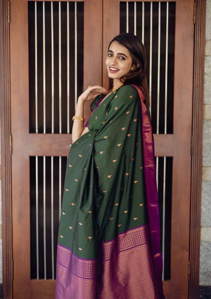 Gorgeous Dark Green Colored Printed Saree For Women