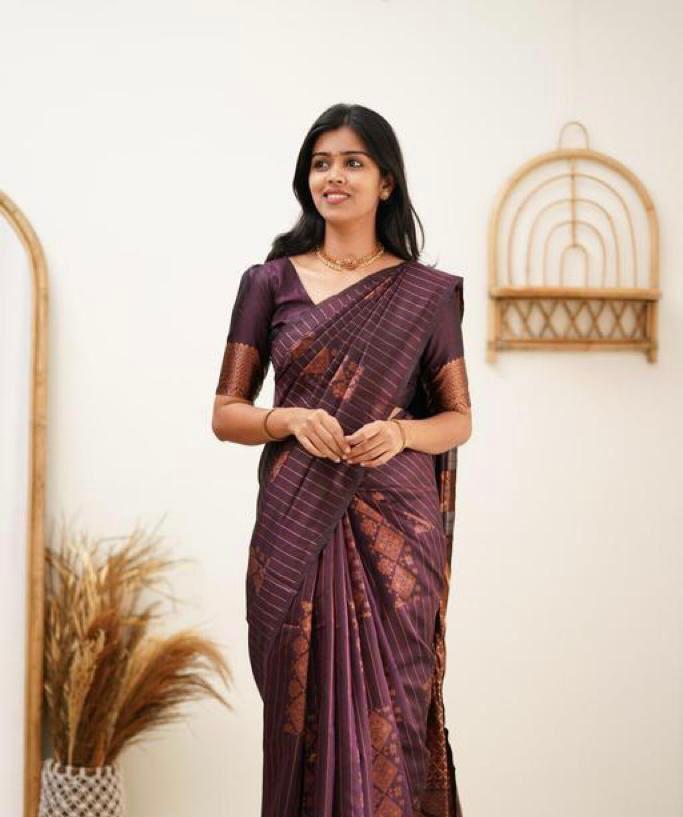 Impressive Purple Colored Printed Saree For Women