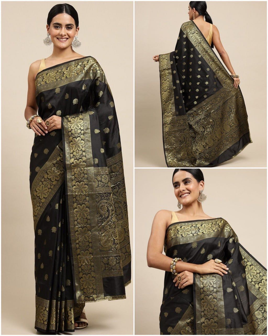 Lovely Black Colored Printed Saree For Women