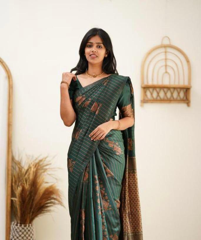 Flamboyant Dark Green Colored Printed Saree For Women