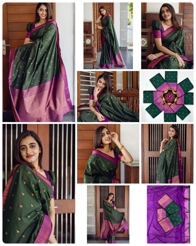 Gorgeous Dark Green Colored Printed Saree For Women