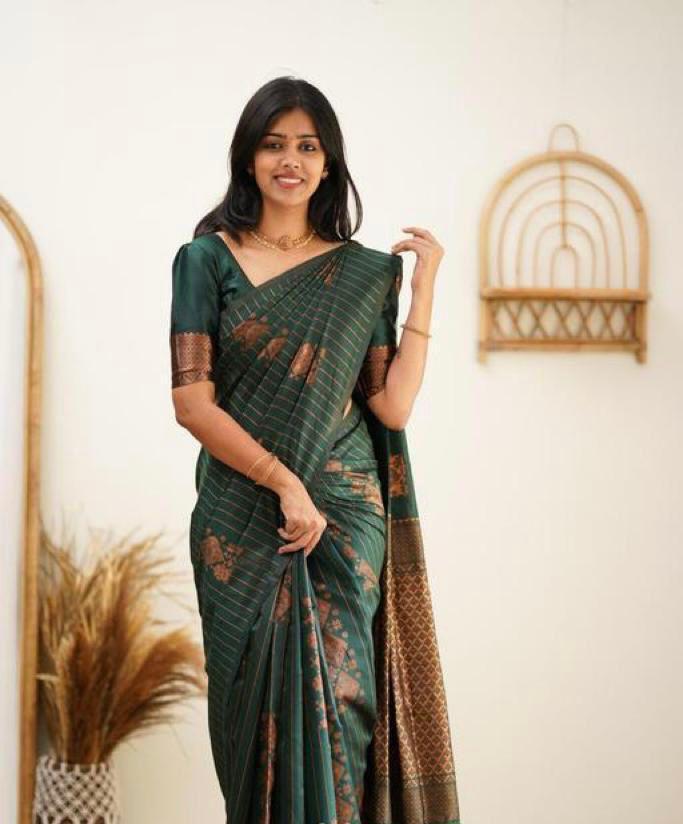 Flamboyant Dark Green Colored Printed Saree For Women