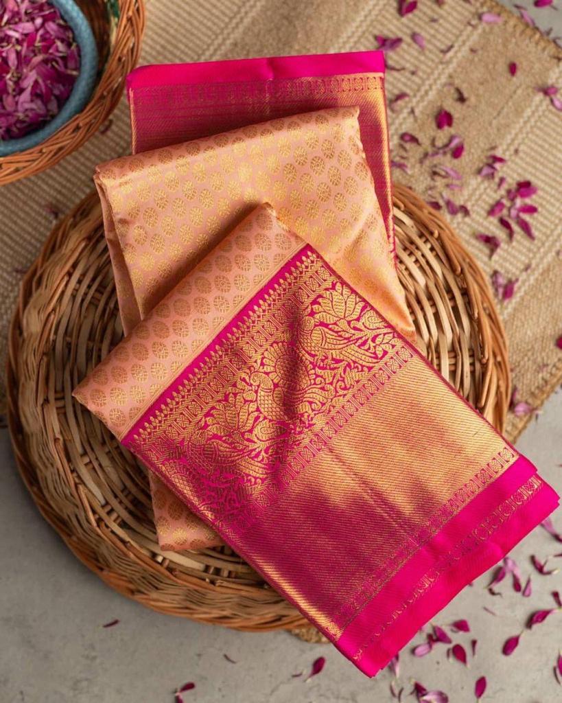 Flattering Peach And Pink Colored Printed Saree For Women