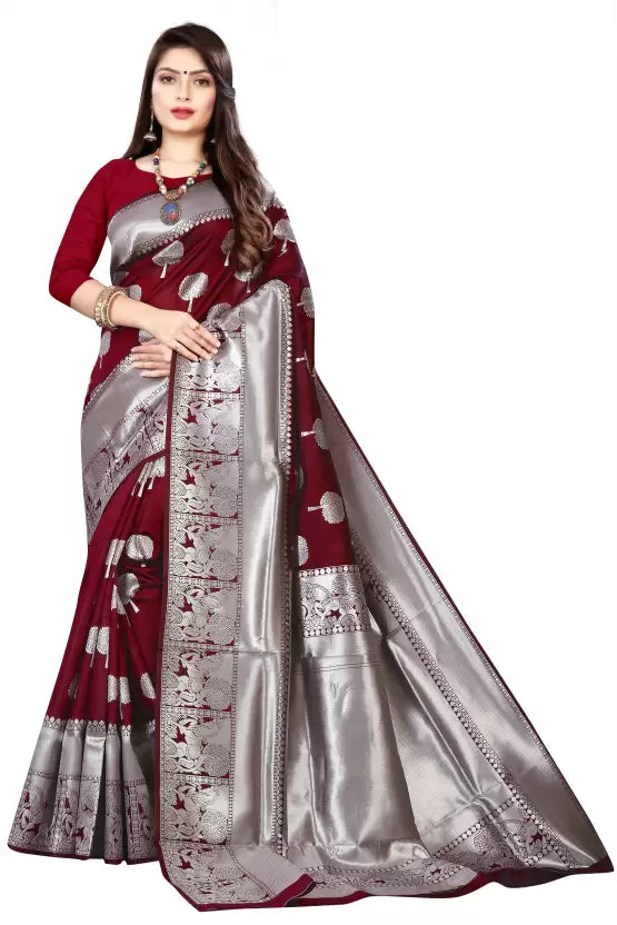 Demanding Maroon Colored Printed Saree For Women