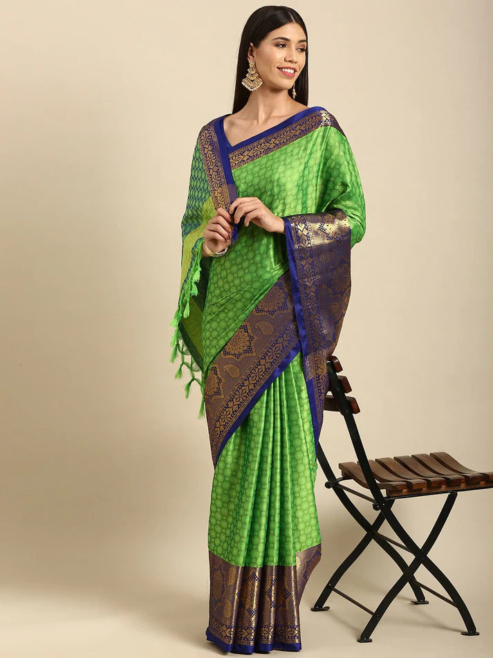 Pretty Parrot Blue Woven Soft Linen Saree