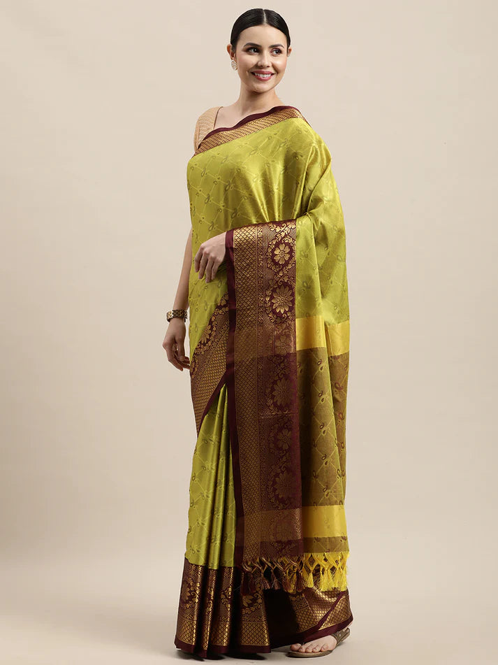 Innovative Lemon Maroon Soft Linen Saree