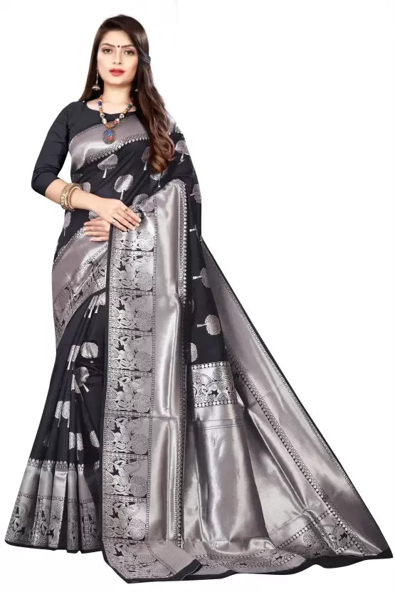 Flaunt Black Colored Printed Saree For Women