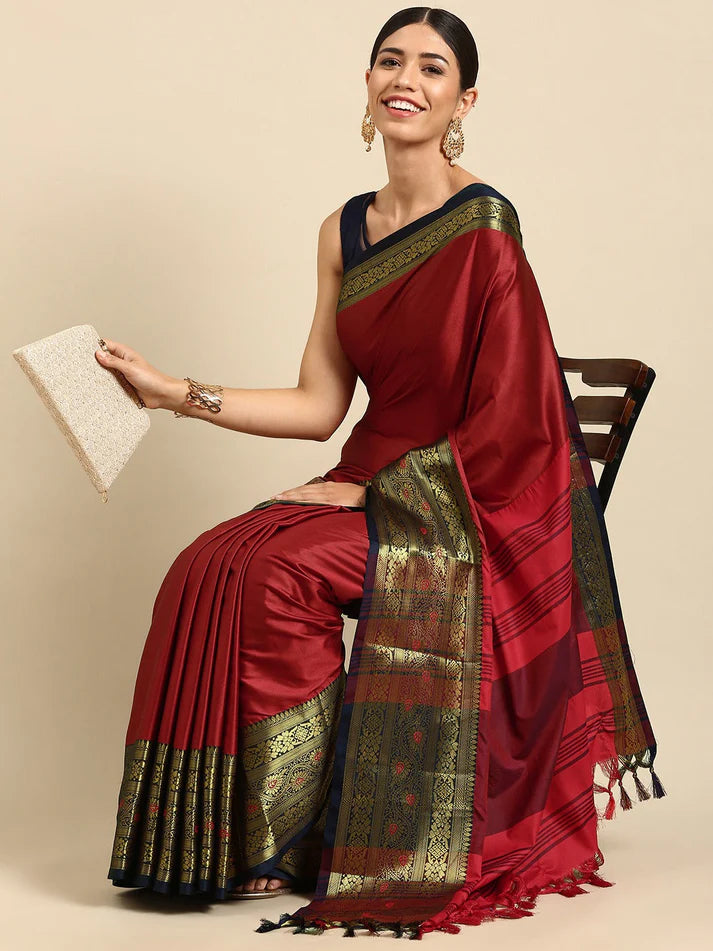 Adorable Red Soft Linen Saree