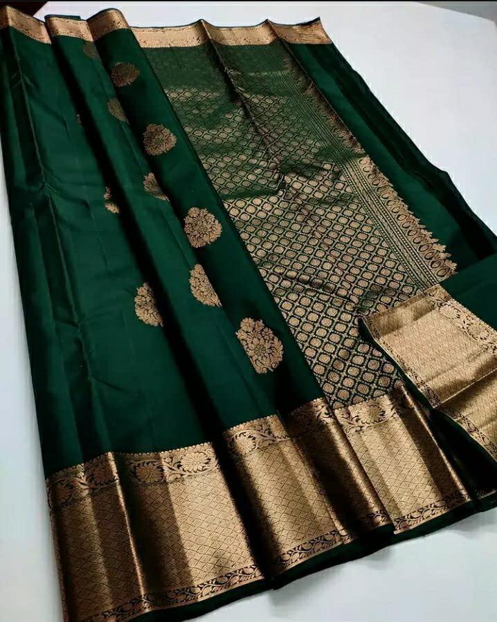 Graceful Dark Green Colored Printed Saree For Women