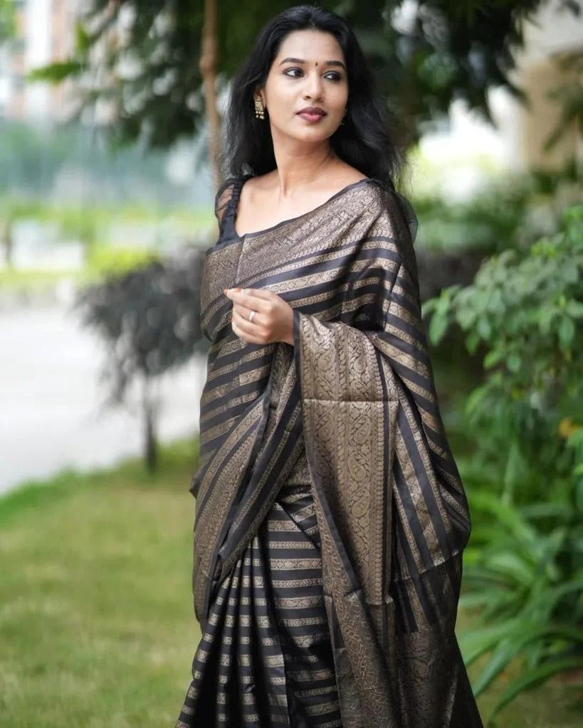 Charming Black Colored Printed Saree For Women