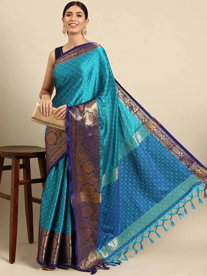 Attractive Sky Royal Blue Soft Linen Saree