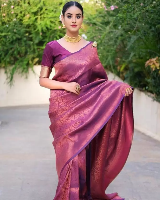 Glorious Wine Colored Printed Saree For Women