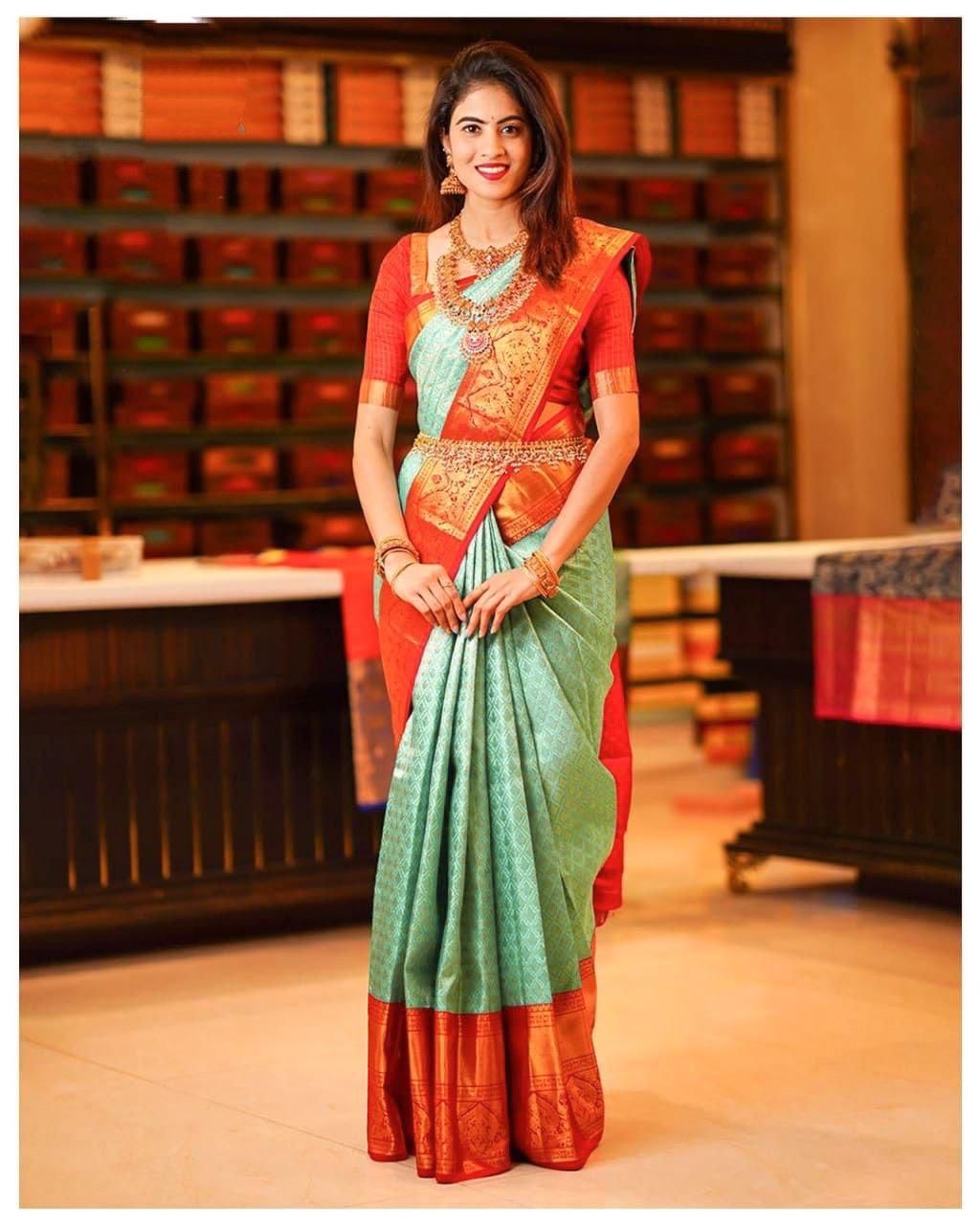 Sophisticated Sea Green Colored Printed Saree For Women