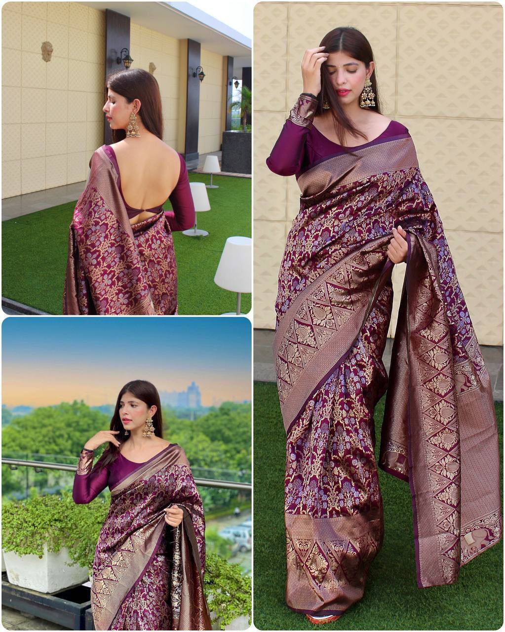 Festive Wear Violet Colored Printed Saree For Women