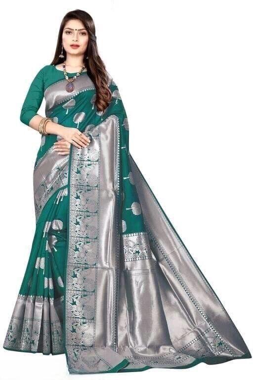 Refreshing Rama Colored Printed Saree For Women