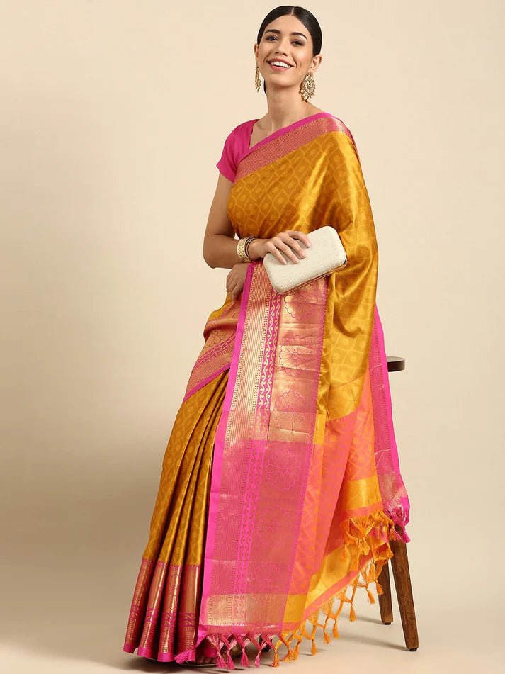 Jasan Gold Pink Soft Linen Saree