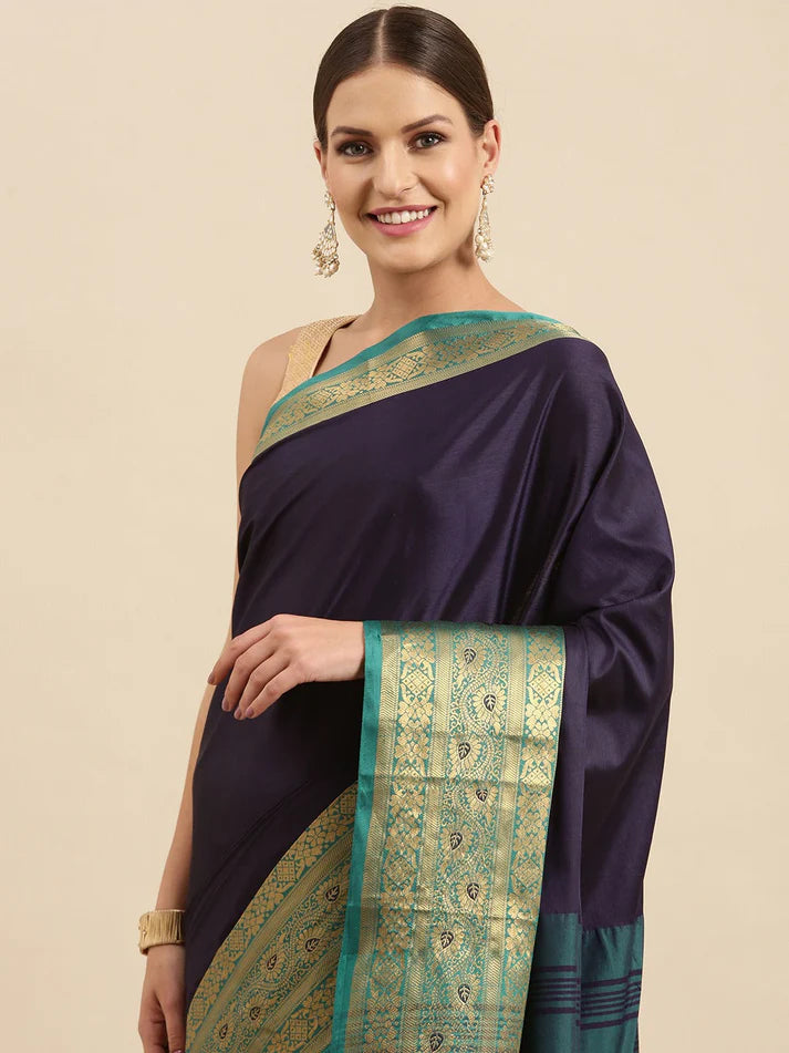 Beautiful Navy Blue Rama Soft Linen Saree