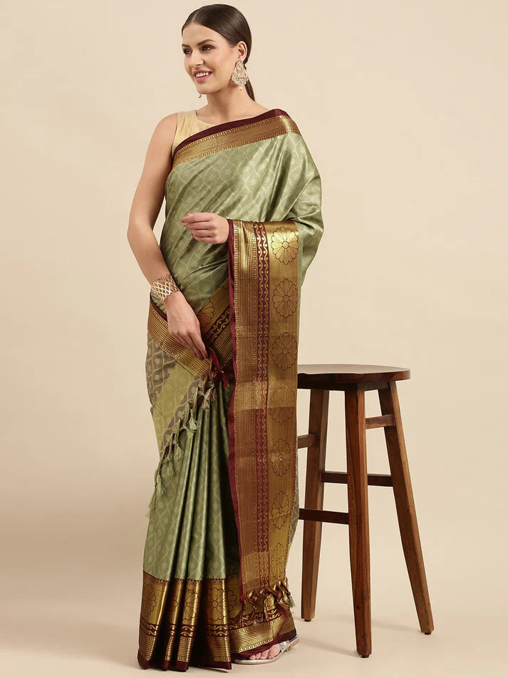 Majesty Pista Maroon Soft Linen Saree