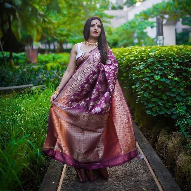 Intricate Purple Colored Printed Saree For Women