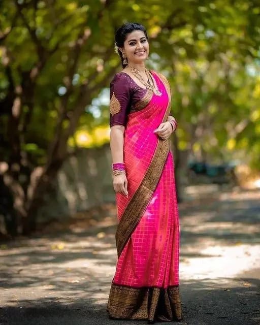 Delightful Rani Pink Colored Printed Saree For Women