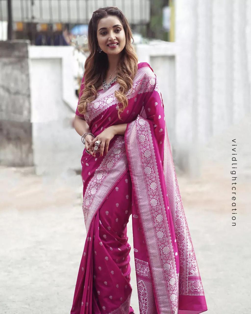 Innovative Rani Pink Colored Printed Saree For Women