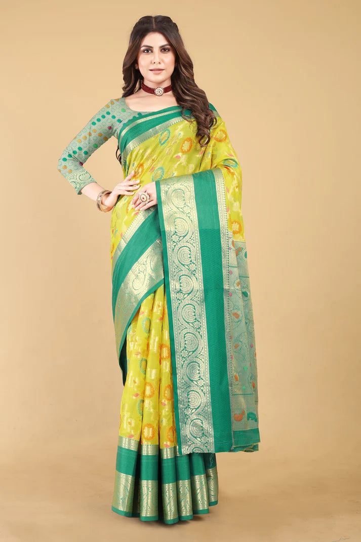 Alluring Lemon Rama Soft Linen Saree