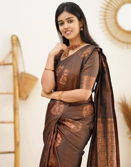 Jacquard Silk Sarees Brown Colour, Casual Wear