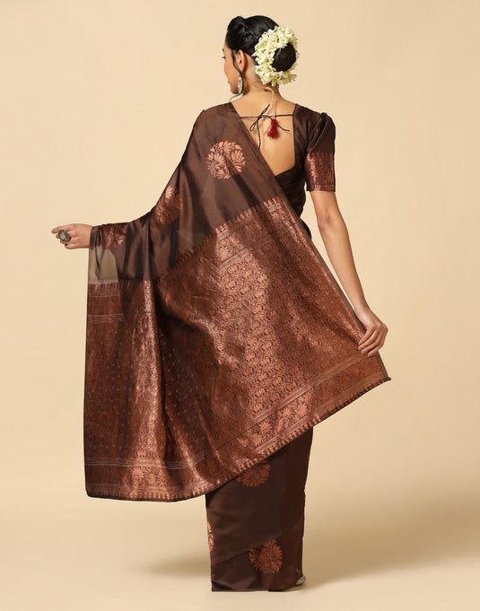 Jacquard Silk Sarees Brown Colour, Casual Wear