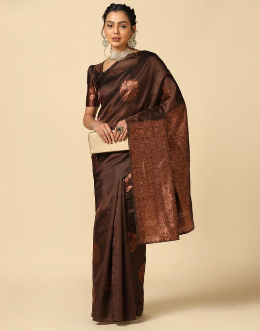 Jacquard Silk Sarees Brown Colour, Casual Wear