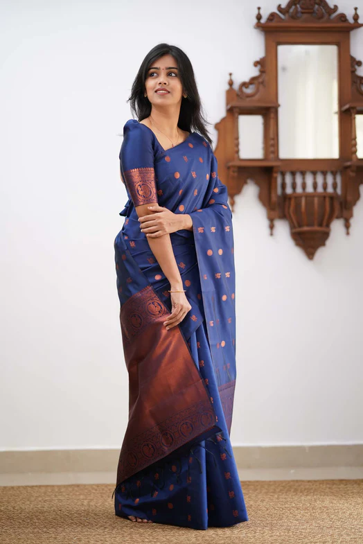 Prominent Royal Blue Colored Printed Saree For Women