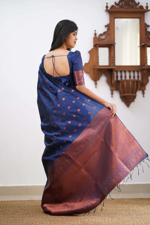 Prominent Royal Blue Colored Printed Saree For Women