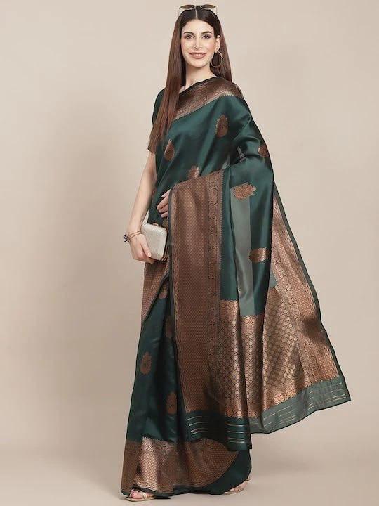 Graceful Dark Green Colored Printed Saree For Women