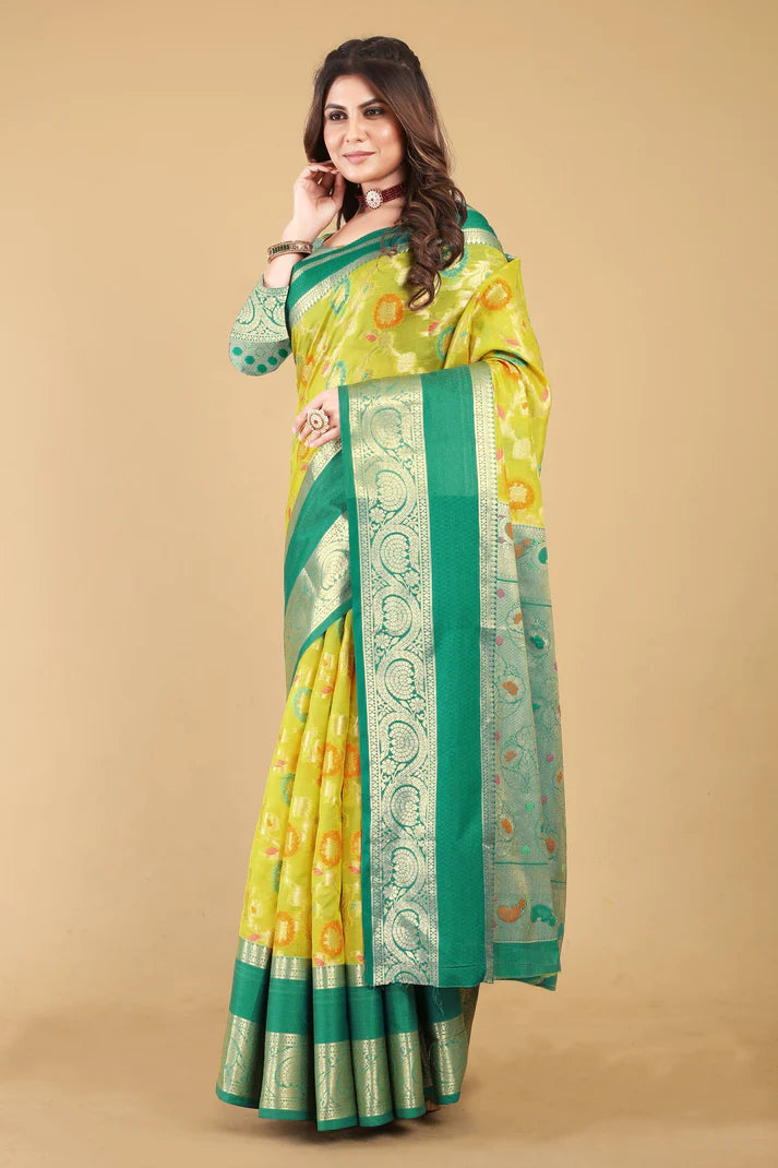 Alluring Lemon Rama Soft Linen Saree