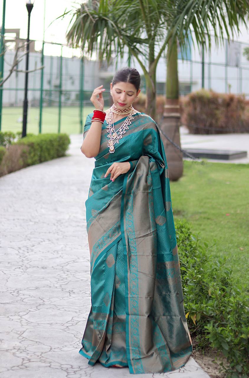 Impressive Rama Colored Printed Saree For Women