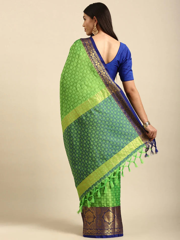 Pretty Parrot Blue Woven Soft Linen Saree