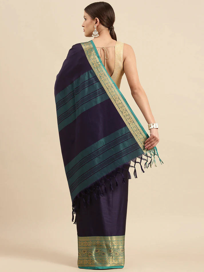 Beautiful Navy Blue Rama Soft Linen Saree