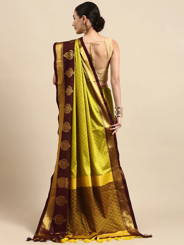 Graceful Lemon Maroon Soft Linen Saree