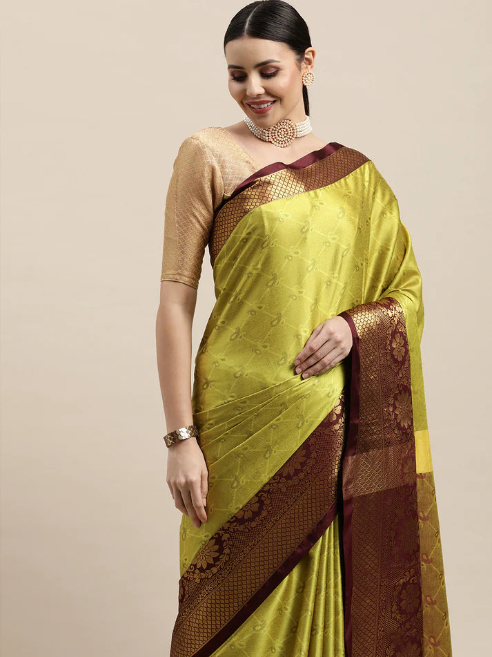 Innovative Lemon Maroon Soft Linen Saree