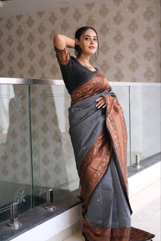 Gorgeous Grey Colored Printed Saree For Women