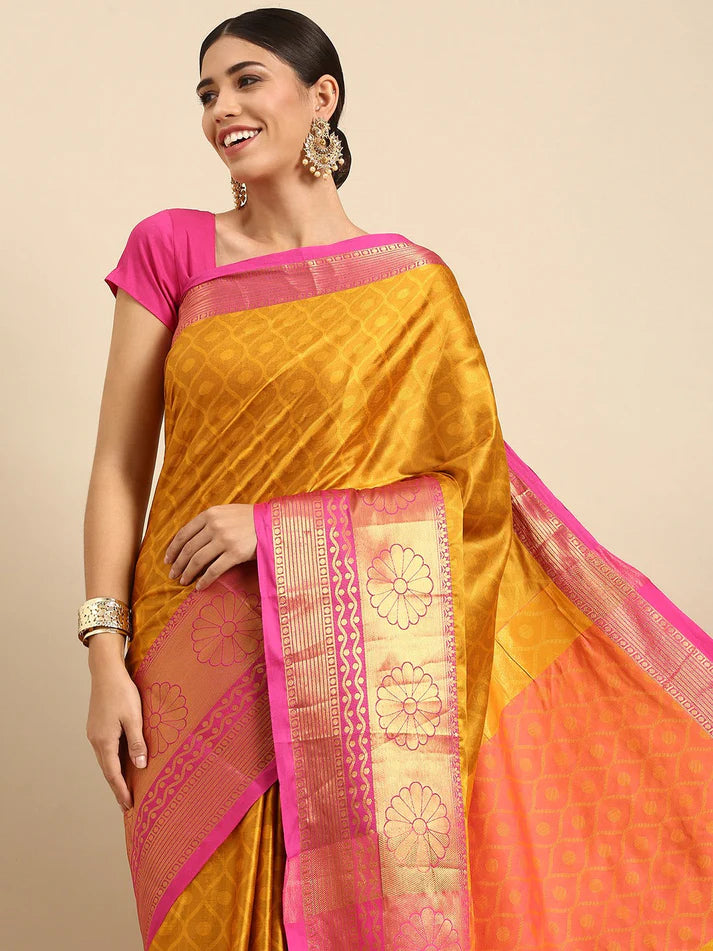 Jasan Gold Pink Soft Linen Saree